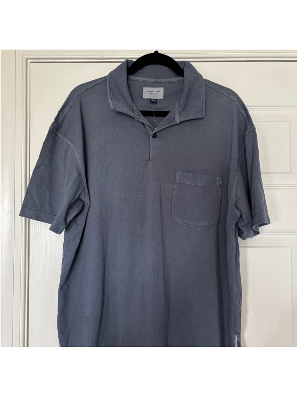 American Eagle Outfitters Men's Slate Blue Polo Shirt